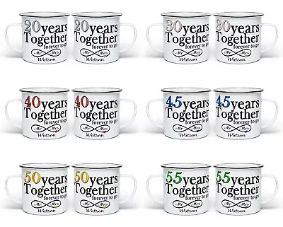 Buy Personalised Pair Of Mr & Mrs Years Forever To Go(1st-70th) Enamel Tin Gift Mugs • 15.99£