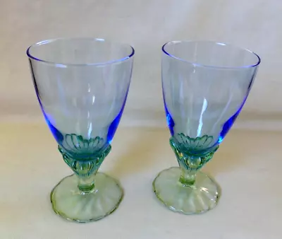 Buy Set Of 6 Bormioli Rocco, Italian Drinks Glasses- Hand Blown In Green And Blue- • 19.95£