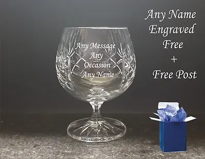 Buy Personalised  Engraved Crystal Cut Brandy Glass, Any Occasion, Any Message Xmas • 19.99£