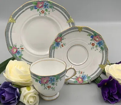 Buy Tuscan Plant China England Vintage Flowers With Grey Border Deco Trio. • 14.99£