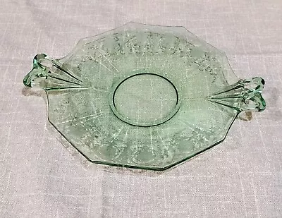 Buy Vintage Fostoria Green Bow Handled Etched Glass Lemon Plate • 23.96£