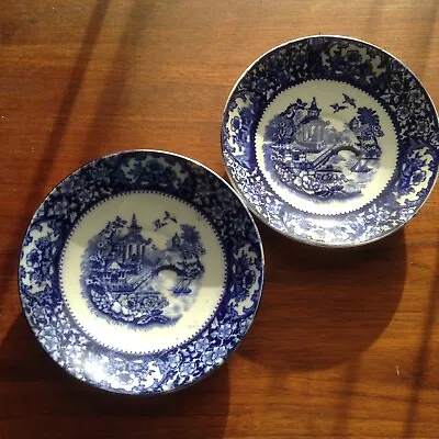 Buy 2 X  Vintage 1930s? Olde Alton Ware England Willow Pattern Blue & White Saucers • 6.70£