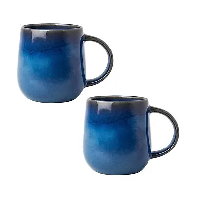 Buy Set Of 2 350ml Stoneware Reactive Glazed Blue Coffee Latte Cappuccino Cup Mug • 10.95£