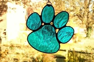 Buy Turquoise DOG PAW Real & Authentic Stained Glass SUNCATCHER Animal Lovers Gifts • 31.22£