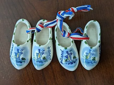 Buy 4 Vintage Delft Blue 3 Inch Hand Painted Holland Dutch Shoes Matching Windmills • 23.71£