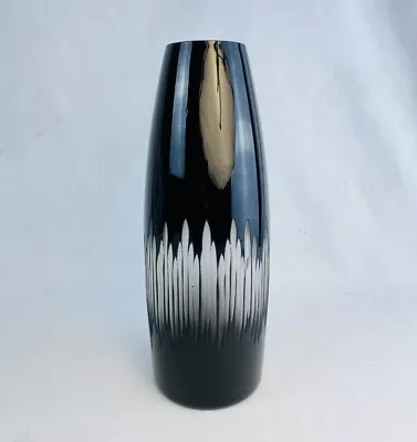 Buy Vintage Fine Bohemian Czech Black Amethyst Cut Etched Clear Cameo Glass 11” Vase • 91.60£
