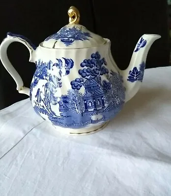 Buy Original Antique (1930s) English James Sadler Blue Willow Swirl Ironstone Teapot • 35£