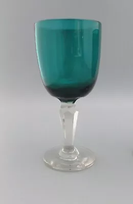 Buy Antique Victorian Bristol Green/Teal Wine Glass With Cut/Facetted Stem - 4 Avail • 14.99£