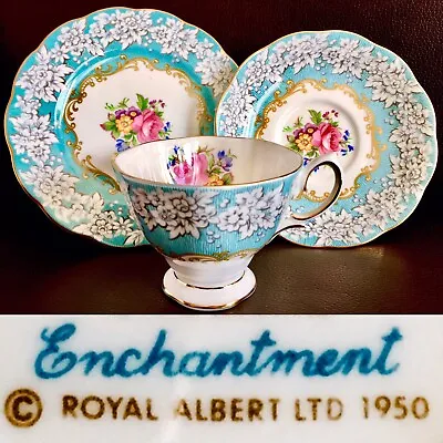 Buy Vintage (1950s) Royal Albert “Enchantment” Fine Bone China Cup & Saucer Trio Set • 75£