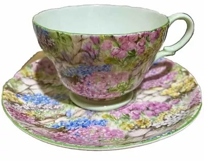 Buy Shelly Rock Garden Tea Cup & Saucer 13454 Pink, Multi Floral Chintz • 48.49£