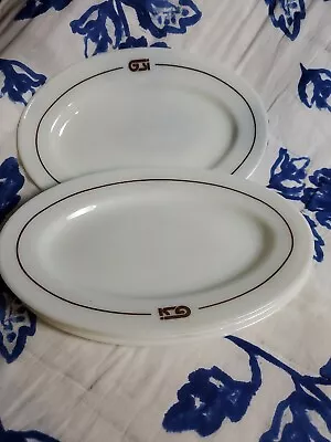 Buy Pyrex Tableware By Corning Oval Plate W/Maroon Stripe GSI Set Of 4 Milk Glass • 15.60£
