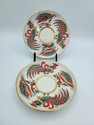 Buy 2 Lomonosov Porcelain Saucers Small Plates Roosters Pattern With Gold Trim 6.25  • 47.95£