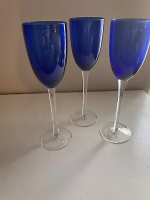 Buy Elegant Deep Cobalt Blue Champagne Flute Glass Stem Glassware 8-3/4” Tall • 13.77£