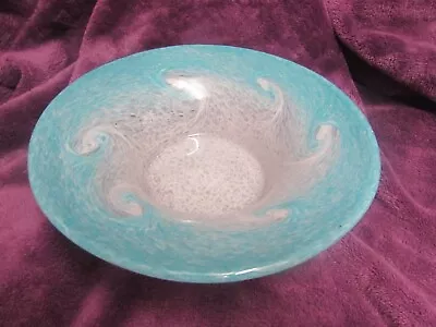 Buy Signed Vasart Glass Bowl Vase Dish Blue Swirl Cream Pink Scotland 1950's • 35£