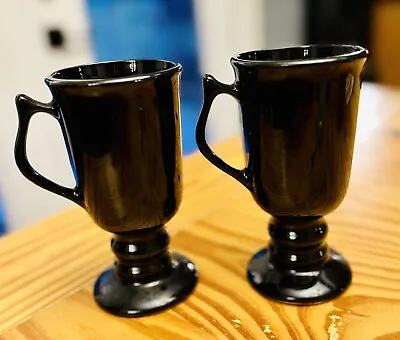 Buy 2 Vintage Hall Pedestal Footed Irish Coffee Mugs Cups Black USA 1273 Tall • 13.43£