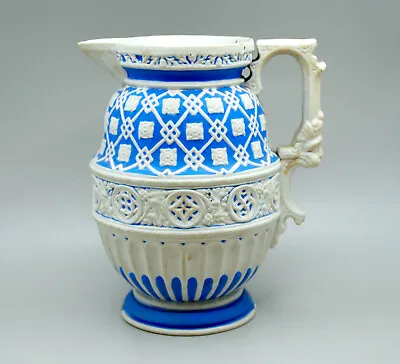 Buy USA Probably BENNINGTON Pottery Porcelain Blue & White PARIAN Ware C19th Jug • 29£