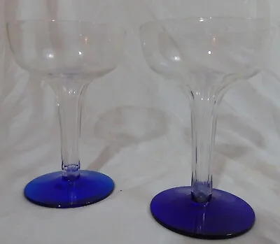 Buy 2 Crystal Cut Glass Champagne Stems Toasting Glasses Cobalt Blue Base • 71.15£