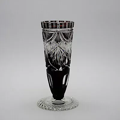 Buy Tall Bohemian/Czech Cranberry Red Cut-to-Clear Footed Vase - 20.25cm/8  High • 14.99£