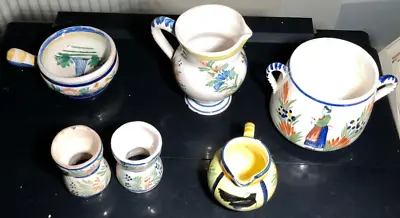 Buy Lot Of 6 Vintage Faience Quimper Magali French Pottery Jugs Egg Cups Bowls • 0.99£