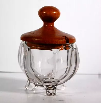 Buy Vintage Sugar Bowl Cut Glass With Wooden Lid Preserve Pot Heavy Quality • 12.95£