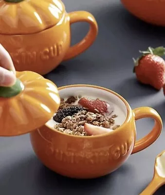 Buy Porcelain Pumpkin Shape Bowl W/ Lid And Spoon 🎃 Halloween Theme (14.5cm X 12cm) • 12£