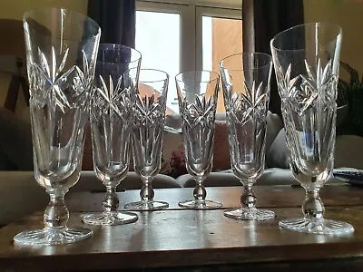 Buy Beautiful Set Of Six Vintage Cut Crystal Champagne Prosecco Flutes • 40£