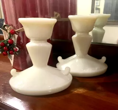 Buy Vintage Rare McKee Laurel French Ivory Glass Candle Holders (2EA) 4  • 27.04£