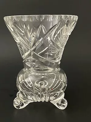 Buy Tripod Footed VASE Hand Cut Bohemia Crystal Glass Pinwheel Star David Etched 5” • 24.56£