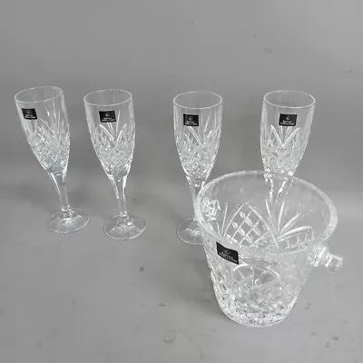 Buy Royal Doulton Crystal Giftware Set X5 Flute Cut Glasses Bowl Clear Boxed -CP • 16£