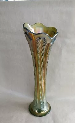 Buy Fenton Art Nouveau Carnival Glass Feather Plume Panel  Vase 12.1/4  Tall • 20£