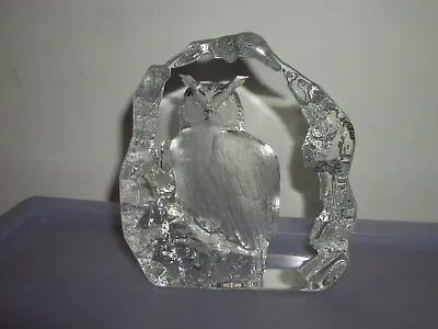 Buy Mats Jonasson  Crystal Art Glass  Owl  Medium Sculpture Paperweight • 20£