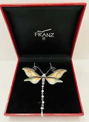 Buy Franz Porcelain Dragonfly Rhodium Plated Brass & Porcelain Necklace FJ00053 NEW! • 72.29£