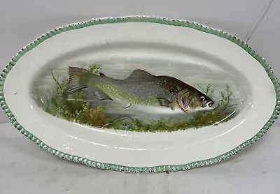 Buy Antique Woods Ivory Ware Carp Fish Salmon Buffet Platter Green White 20 Inches • 14.99£