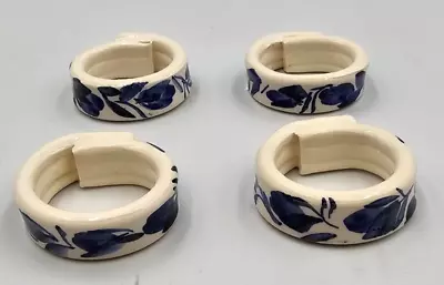 Buy Delftware - 4x Vintage Blue Leaf Pattern Stoneware Napkin Rings - #1055 • 15.99£