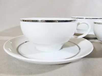 Buy Thomas Bavaria White Porcelain China Tea Cups And Saucers Silver Platinum Trim • 11.83£