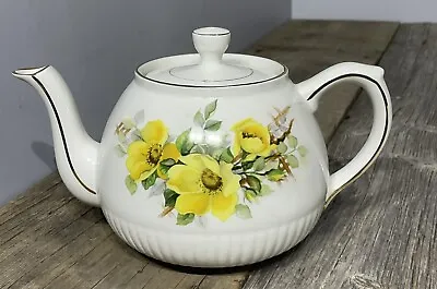 Buy Vintage Ellgreave Wood & Sons Genuine Ironstone Teapot Yellow Flowers Gold Trim • 14.80£