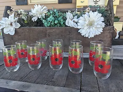 Buy Vintage 1950s Unmarked Morning Glory Flower Drinking Glasses (10) • 91.04£
