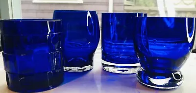 Buy 4 Cobalt Blue Whiskey Blown Glass Zorza Poland Curated Speckle Weave Barware MCM • 56.98£