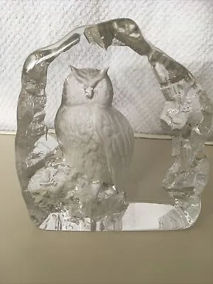 Buy Mats Jonasson Great Horned Owl Sculpture Signed Sweden Lead Crystal Glass RARE • 15£