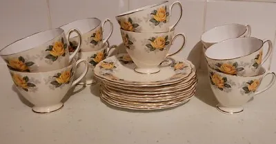 Buy Colclough Yellow Rose And Gold Bone China Cups And Saucers+ Sandwich Plates • 45£