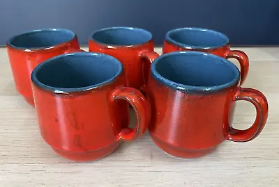 Buy Vintage German Pottery Coffee Cups Mugs 4124-07 Red Fat Lava X 5 -Jasba Keramik? • 39.99£
