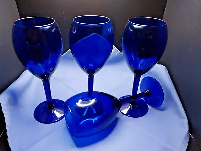Buy 4 Cobalt Blue Stemmed Water/wine/iced Tea  Glasses 8  H- 2 1/2  Dia, 12 Oz • 20.90£