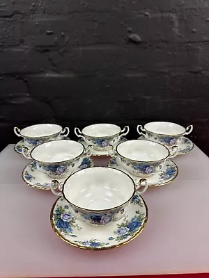 Buy 6 X Royal Albert Moonlight Rose Soup Coupes Bowls And Stands / Saucers Set • 199.99£