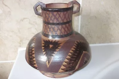 Buy Oriental Stoneware 16cm Brown +black Geomettric Pattern Vase With Impress Maker • 39.50£