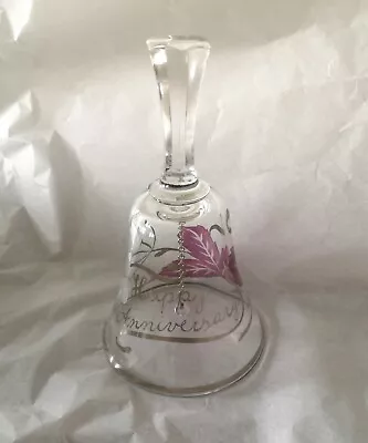 Buy Vintage Clear Gilded Etched Lead Crystal Cut Glass Hand Bell Happy Anniversary • 19.95£