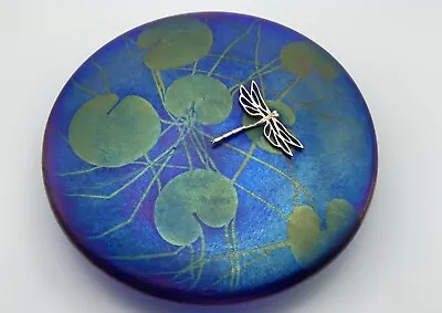 Buy Signed John Ditchfield Large Art Glass Silver Dragonfly Lily Pad  Paperweight • 190£
