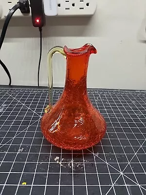 Buy Vintage Mid Century Amber Crackle Hand Blown Glass Small Pitcher 4.5 In • 14.21£