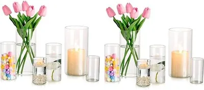 Buy Glass Hurricane Candle Holder Set Of 12, Hewory Tall Cylinder Vase • 49.99£