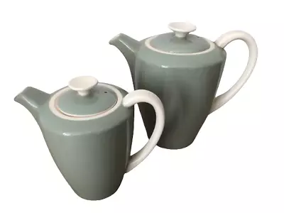 Buy Vintage Retro Pair Of Poole Pottery Grey/Green & White Trim Teapots Set England • 19.99£