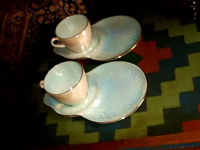 Buy A Pair - 1930s DUCK EGG BLUE MALING LUSTRE WARE CUP, SAUCER, PLATE SET • 16£